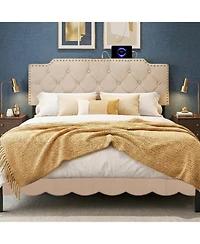 Slickblue Upholstered Bed Headboard with Rivet Accents and Tufted Soft Padded Design