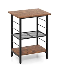 Slickblue Industrial 3-Tier Nightstand with Storage Shelves, Compact End Table for Small Spaces-Rustic