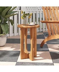 Slickblue Farmhouse Style Side Table with Round Tray Top and Wooden Cross Legs Design