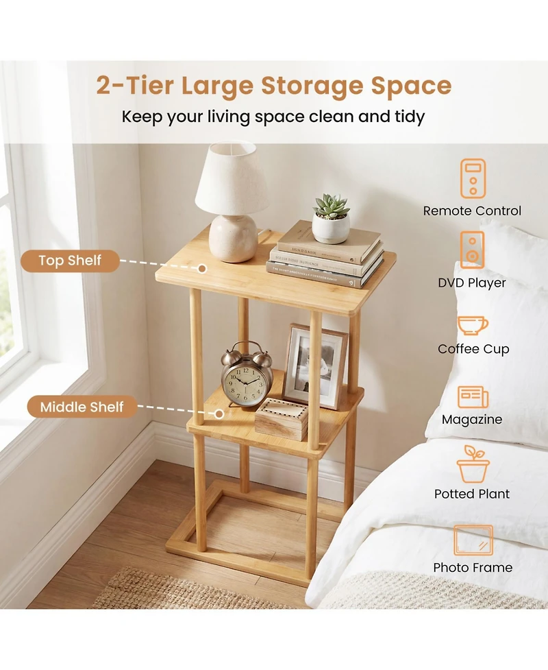 Slickblue Wicker Side Tables Set of 2 with Storage Shelves, Compact End Table for Home Use