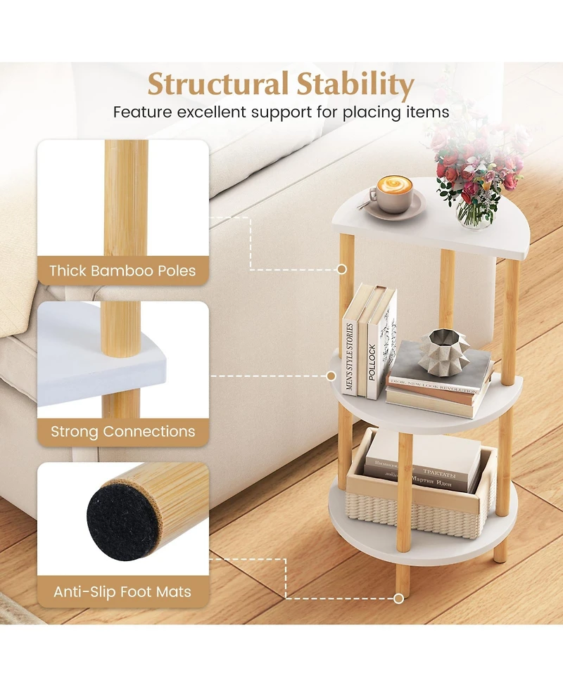 Slickblue 2-Piece Round Side Table Set with 3-Tier Shelves and Wicker Frame for Small Spaces-