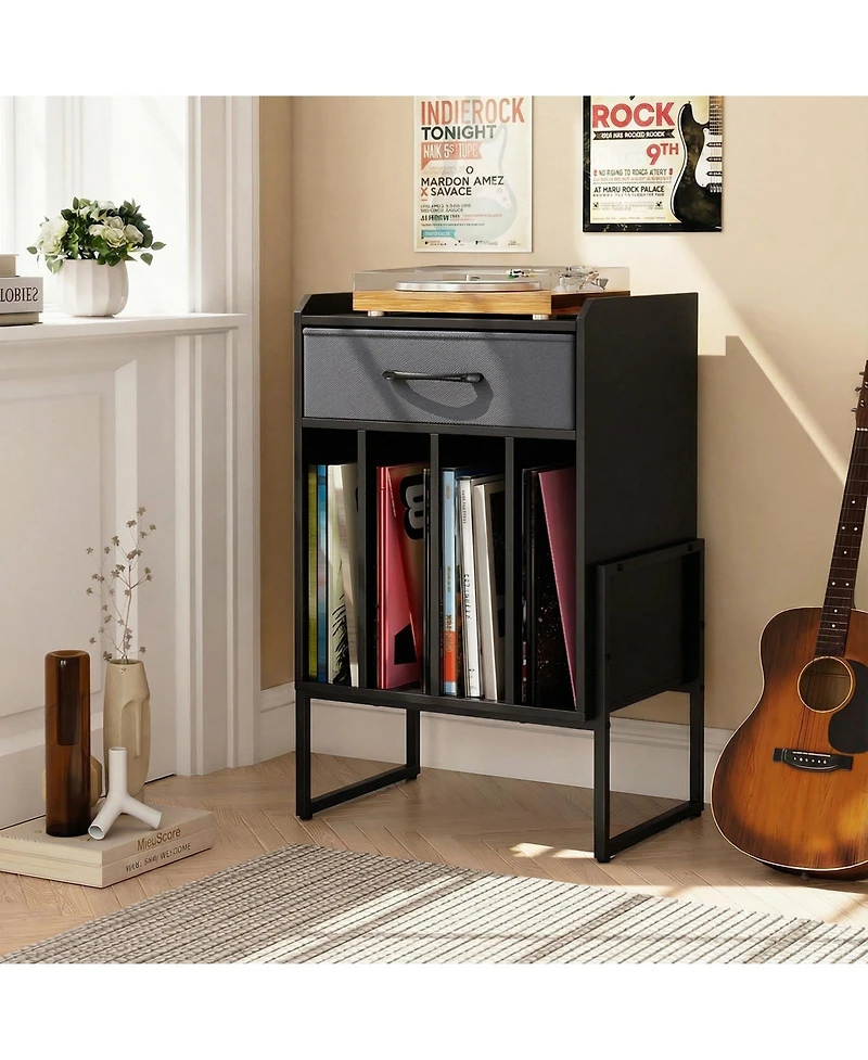 Slickblue Record Player Table with Drawer and Vinyl Holder Storage for Albums