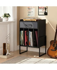 Slickblue Record Player Table with Drawer and Vinyl Holder Storage for Albums