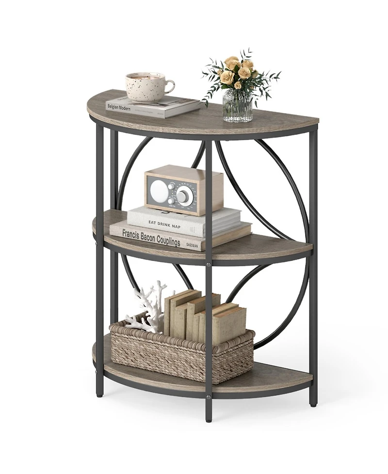 Slickblue Half Round 3-Tier End Table with Study Metal Frame for Living Room and Bedroom