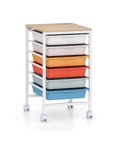 Slickblue Mobile Storage Cart with 6 Drawers and Wooden Top, Rolling Organizer for Home Office