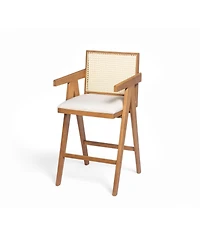 flynama 27" Woven Cane Plastic Back Bar Stool, Rubberwood Frame