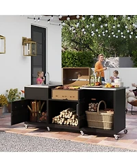 Gouun in Outdoor Grill Cart Table with Sink and Drainage, Stainless Steel Countertop