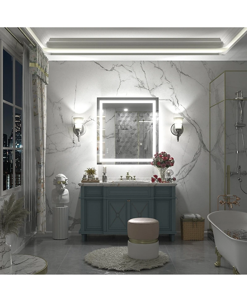 Apmir 28" x 32" Super Bright Front and Back Led Lighted Anti-Fog Tempered Glass Bathroom/Vanity Mirror with Etl and 3-Year Warranty