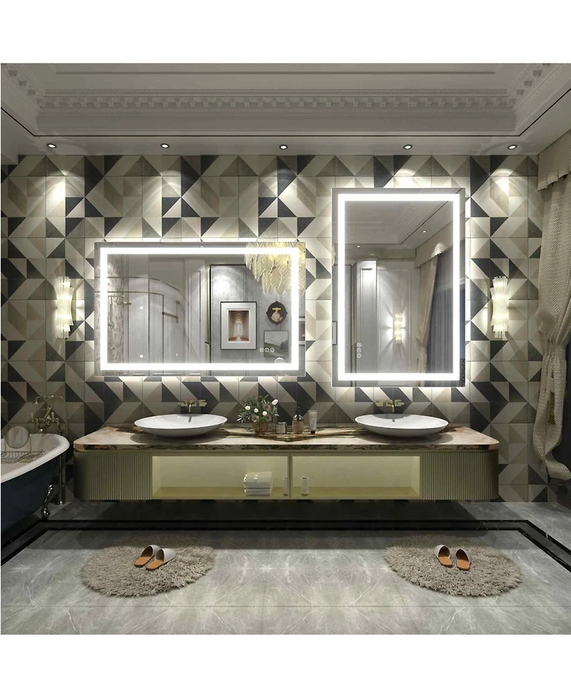 Apmir 48" x 30" Super Bright Front and Back Led Lighted Anti-Fog Tempered Glass Bathroom/Vanity Mirror with Etl and 3-Year Warranty