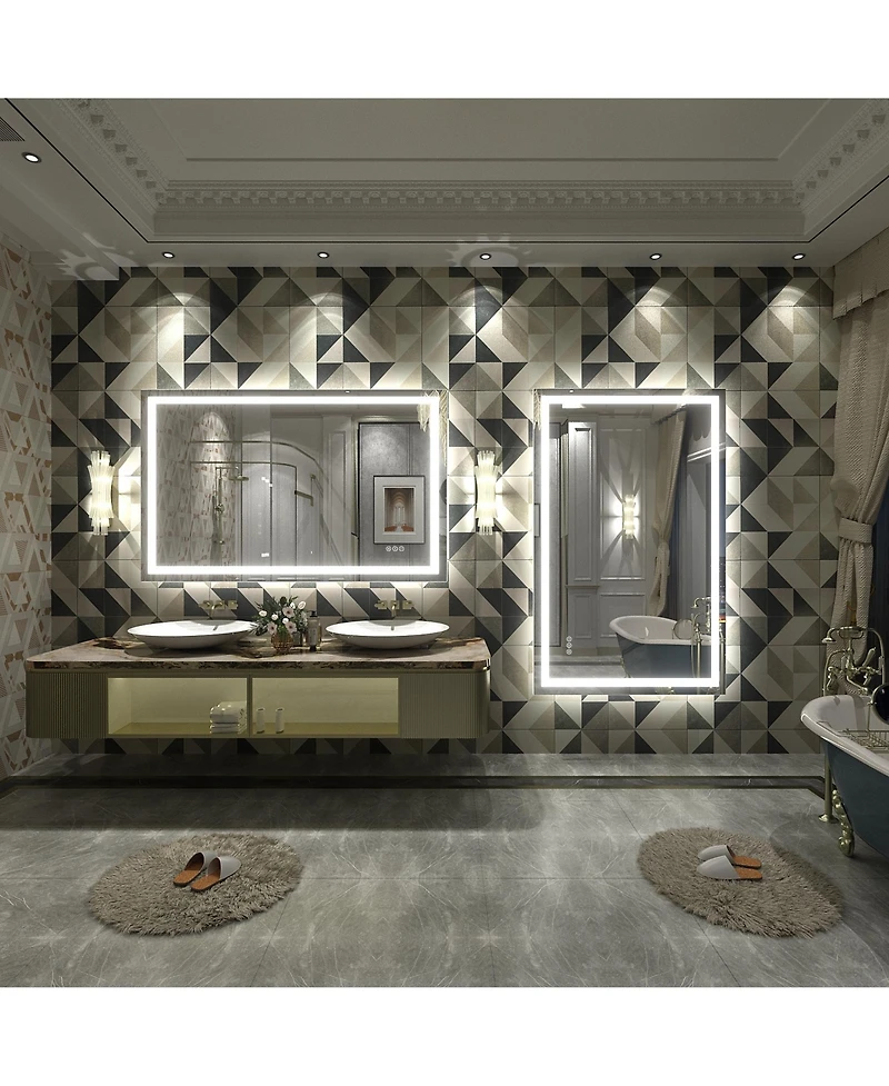 Apmir 51" x 32" Super Bright Front and Back Led Lighted Anti-Fog Tempered Glass Bathroom/Vanity Mirror with Etl and 3-Year Warranty