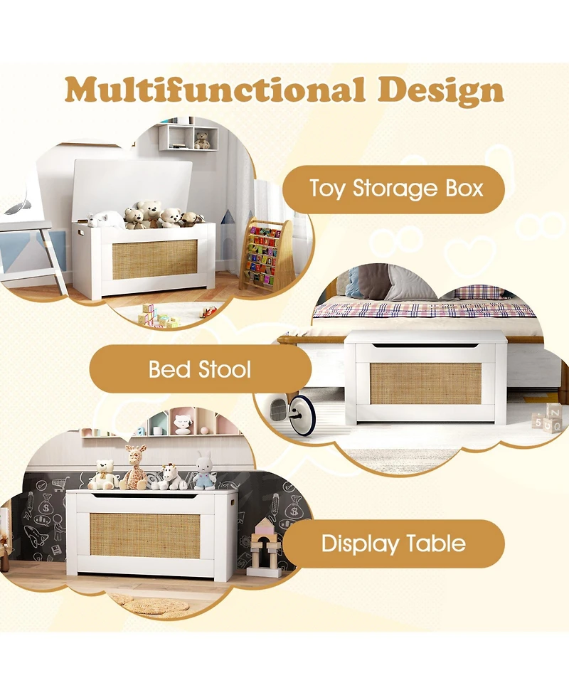 Sugift Kids Rattan Toy Storage Box with Flip Top Lid and Safety Hinges