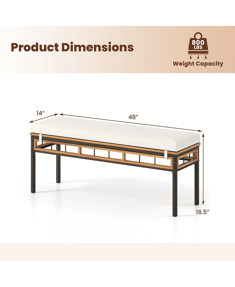 Sugift Wicker Patio Backless Dining Bench with Acacia Wood Seat