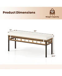 Sugift Wicker Patio Backless Dining Bench with Acacia Wood Seat