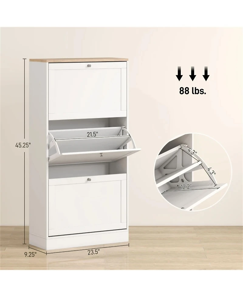 Clihome Shoe Cabinet with 3 Flip Drawers - Modern Narrow Shoe Storage for Entryway, 12-18 Pairs