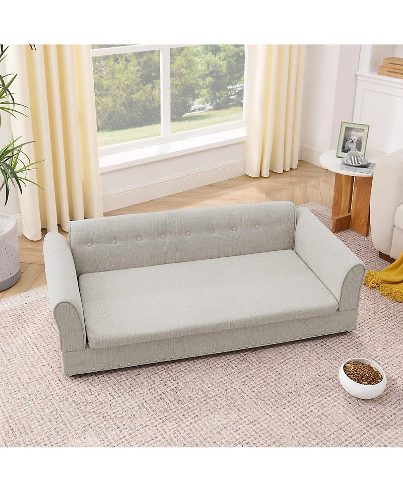 Clihome 55 Inch Dog Sofa for MediumandLarge Dogs, Modern Elevated Bed with Armrests, Backrest