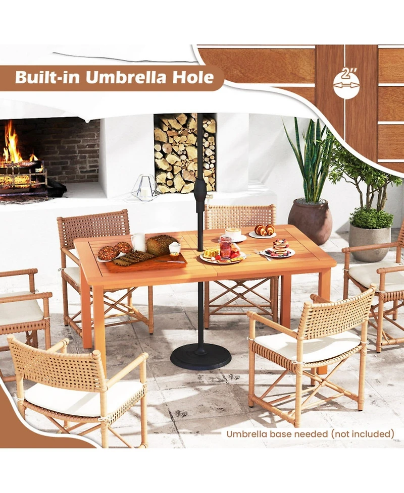 Gouun 59 x 35.5 in Solid Wood Outdoor Dining Table with Umbrella Hole for 6