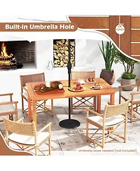 Gouun 59 x 35.5 in Solid Wood Outdoor Dining Table with Umbrella Hole for 6