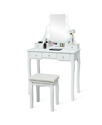 Gouun 10-Light Makeup Vanity Desk with 5 Drawers, Detachable Organizers and Padded Stool