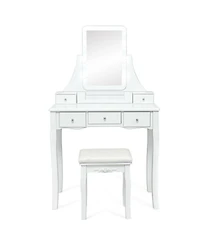 Gouun 10-Light Makeup Vanity Desk with 5 Drawers, Detachable Organizers and Padded Stool