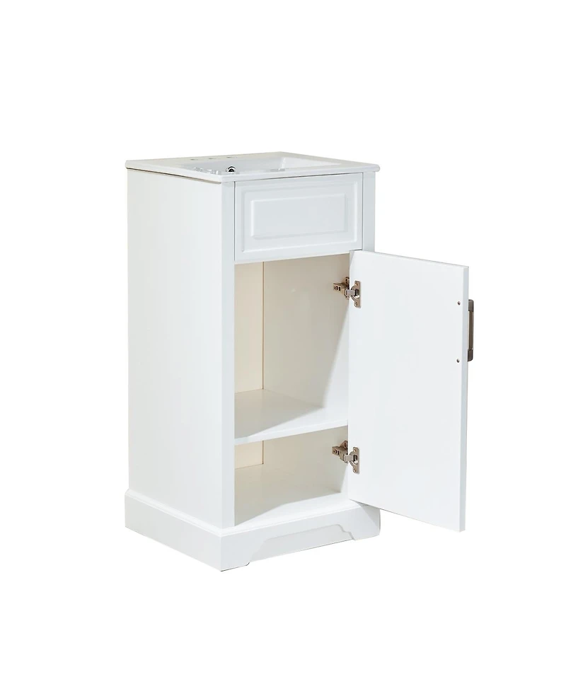 Sillysis Fully Assembled Solid Wood Freestanding Bathroom Vanity with Ceramic Sink and Soft Close Door for Small Spaces