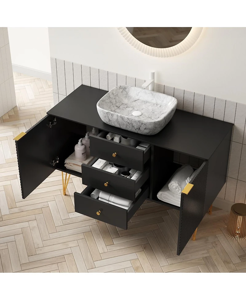 Sillysis Freestanding Bathroom Vanity with Sink, Sintered Stone Top, 3 Drawers and 2 Doors Storage, Pre-Assembled