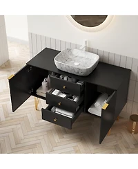 Sillysis Freestanding Bathroom Vanity with Sink, Sintered Stone Top, 3 Drawers and 2 Doors Storage, Pre-Assembled