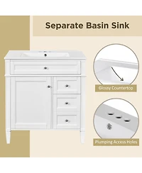 Sillysis Bathroom Vanity with Sink, Modern Freestanding Cabinet 3 Soft Close Drawers Adjustable Shelf for