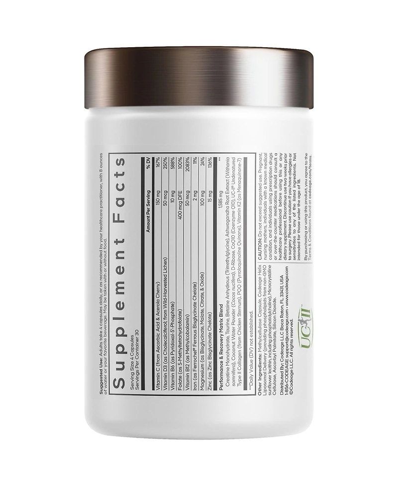 Codeage Athlete Multivitamin Platinum, Creatine Taurine, Electrolytes, CoQ10, Uc-ii Collagen, 120 Capsules