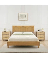 homfan Bohemian Rattan Coffee Table Set of 2 with 3 Spacious Drawers, Stable Structure Modern Storage Table for Living Room and Bedroom
