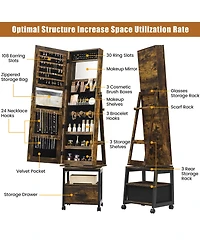 homfan Standing Jewelry Armoire with Full-Length Mirror, Rotating Base, Lockable Storage and Suede Lining