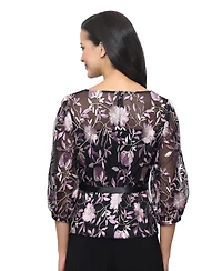 Alex Evenings Petite Embroidered Boat Neck Blouse