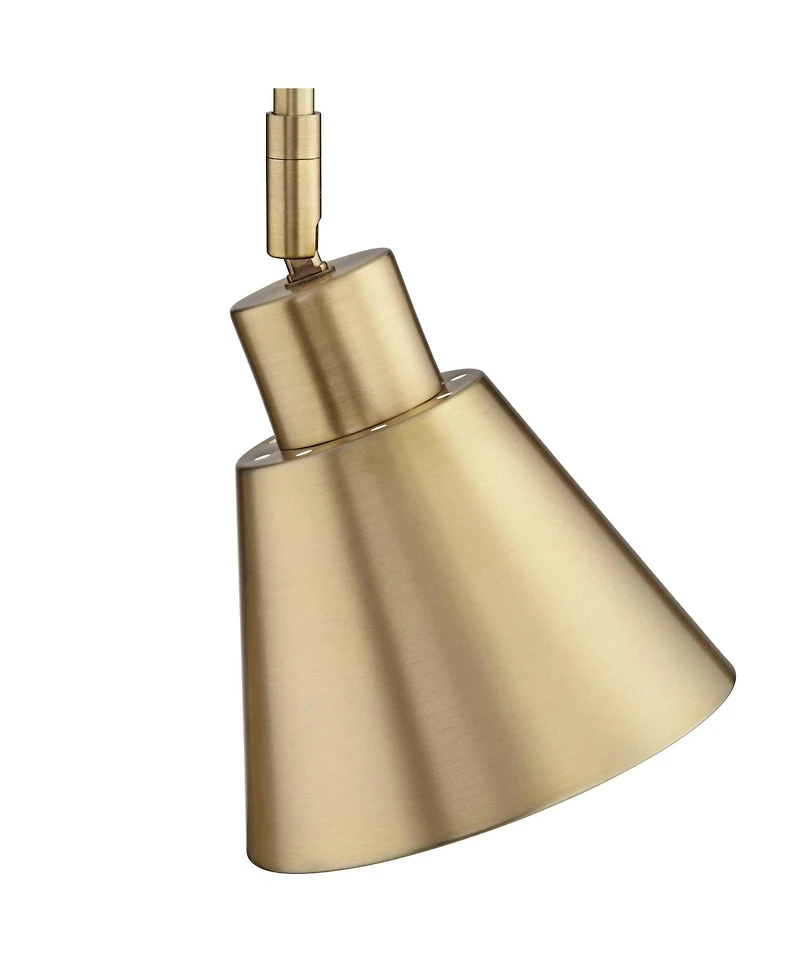 360 Lighting Marybel Modern Swing Arm Wall Lamp with Cord Cover Brass Gold Plug-in Light Fixture Tapered Metal Shade for Bedroom Bedside Living Room