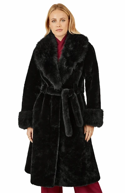 Yumi Women's Oversize Collar Wrap Faux Fur Coat