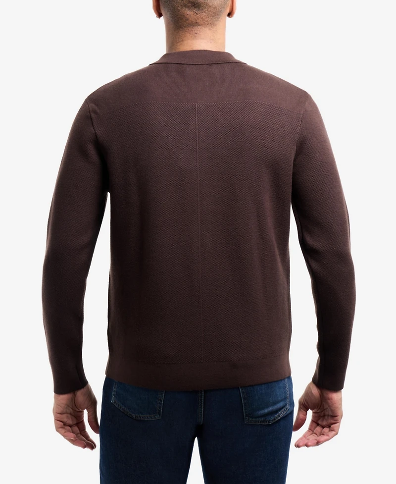 Spring + Mercer Men's Plus Long Sleeve Sweater With Full Buttoned Two Patch Pockets