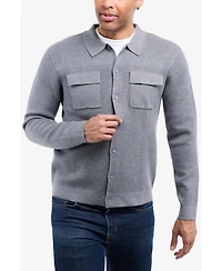 Spring + Mercer Men's Plus Long Sleeve Sweater With Full Buttoned Two Patch Pockets