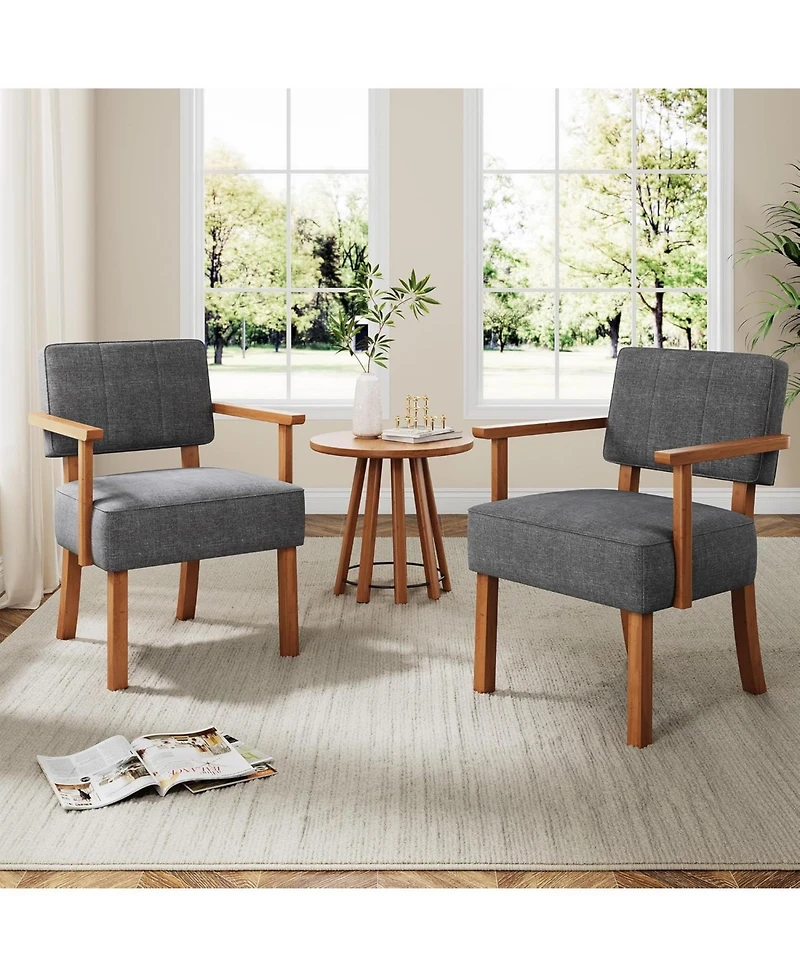 gaomon Mid-Century Accent Chair with Wood Frame,Linen Fabric Upholstered Lounge Arm Chair,Reading Leisure Chair with Classic Vertical Stripe.