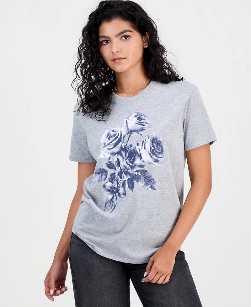Self Esteem Juniors' Rose Graphic-Print Short-Sleeve T-Shirt