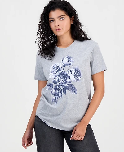 Self Esteem Juniors' Rose Graphic-Print Short-Sleeve T-Shirt