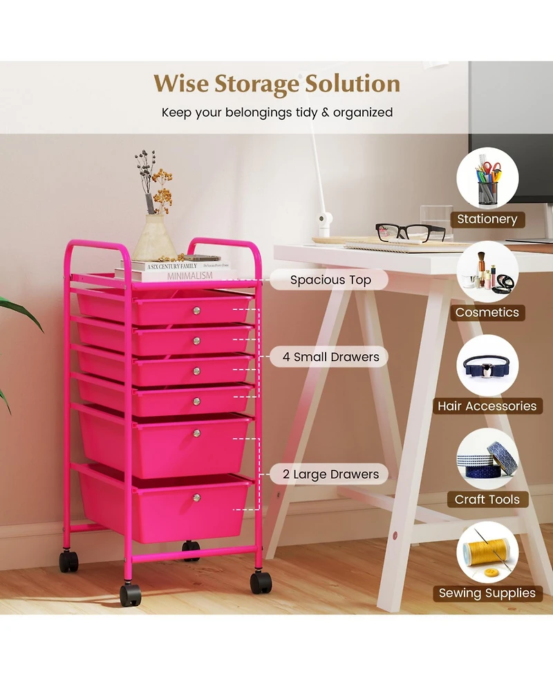 Slickblue 6 Drawer Rolling Storage Cart Organizer Multifunctional