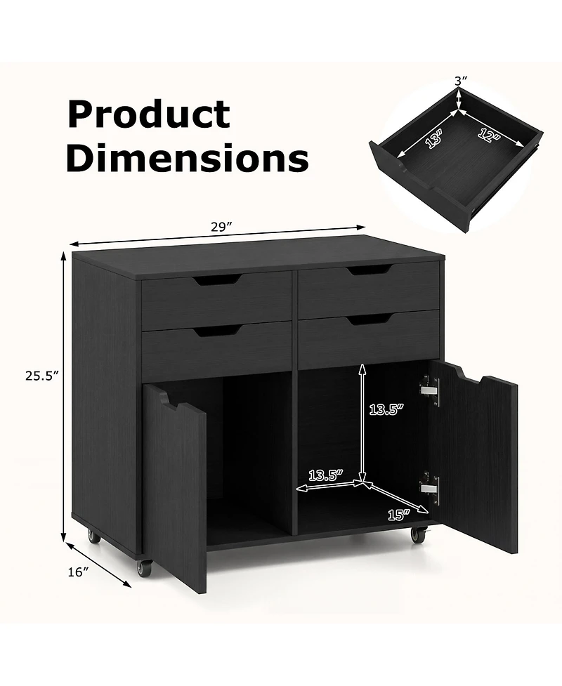 Slickblue Rolling File Cabinet 4 Drawer for Home Office Organization