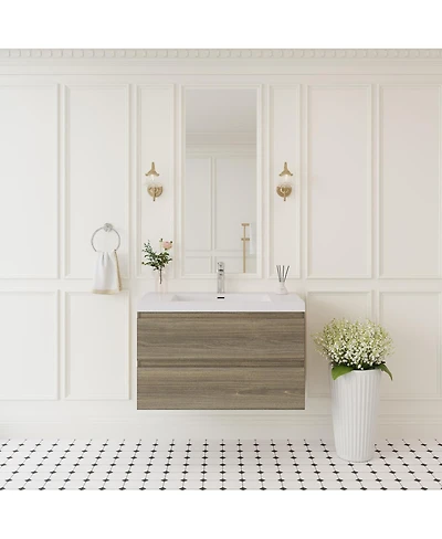 Sillysis Wall Mounted Bathroom Vanity with Resin Sink, Soft Close Drawers, Modern Storage Cabinet, Easy Installation