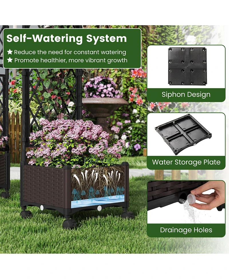 Gymax 2PCS Self-Watering Planter Boxes with Lattice Trellis and Roof
