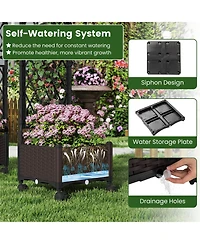 Gymax 2PCS Self-Watering Planter Boxes with Lattice Trellis and Roof