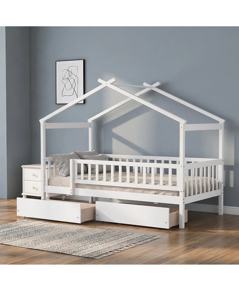 Sailvan Wooden House Bed with Two Drawers