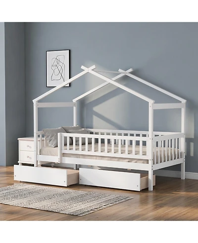 Sailvan Wooden House Bed with Two Drawers