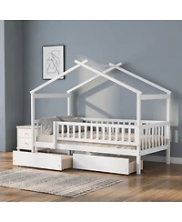 Sailvan Wooden House Bed with Two Drawers