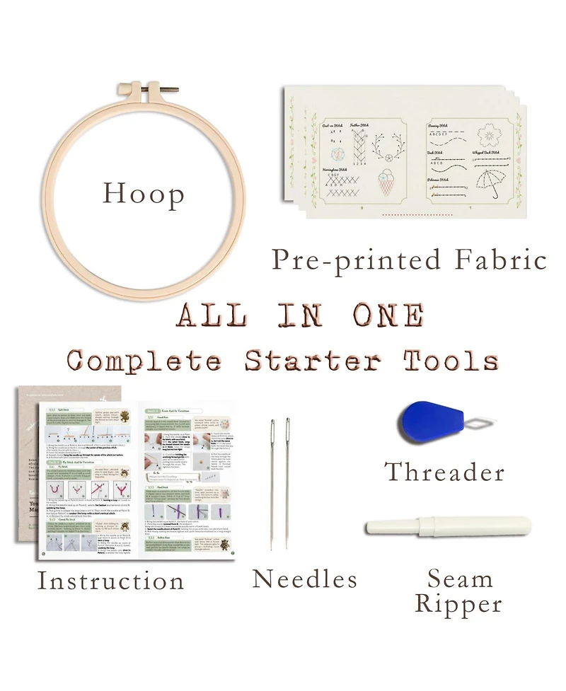 Gnuadz Embroidery Starter Kit 12 Stitches Practice Book Beginners Sewing Set