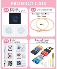 Gnuadz 3 Sets Embroidery Kit Adults Floral Beginners Hoops Threads