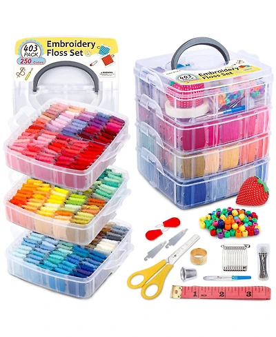 Gnuadz 403 Pack Embroidery Floss Set 250 Colors Cross Bracelet Thread Tool Box