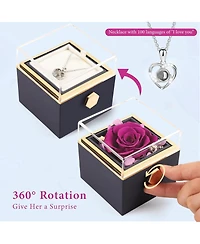 Gnuadz Preserved Rose Rotating Box Love Necklace Mother's Day Gift